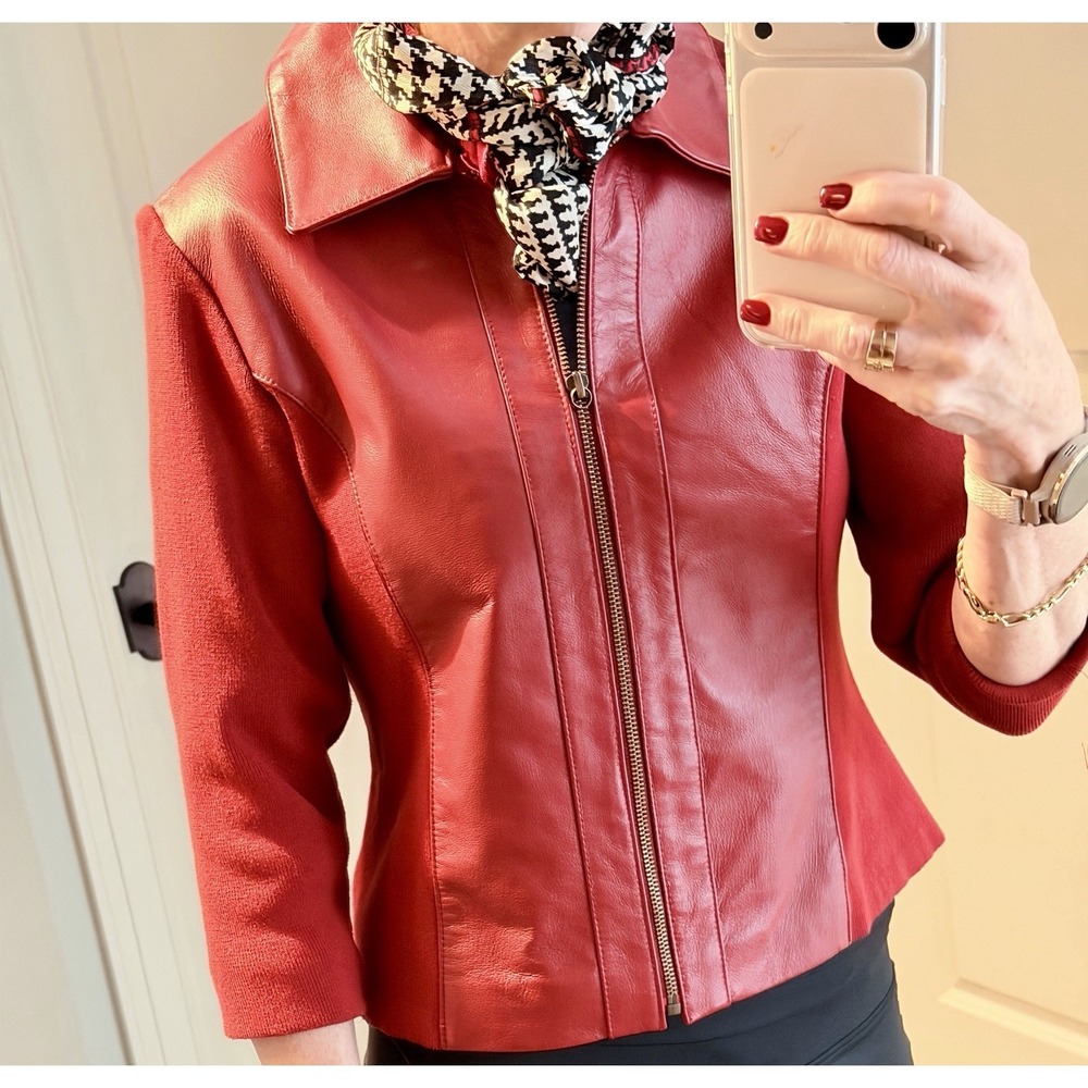 Vintage Oxblood Wine Red Leather Jacket Burgundy Petite Small Quiet Luxury